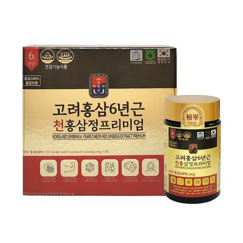 [천왕삼] 고려홍삼6년근 천홍삼정프리미엄(100%) 240g x 2병(쇼핑백포함)