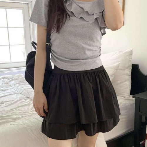 두리므 나일론 a라인 캉캉 플레어 밴딩 미니스커트