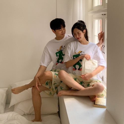 (디즈니 정품)소디바 구피 반팔 반바지 커플 잠옷 세트