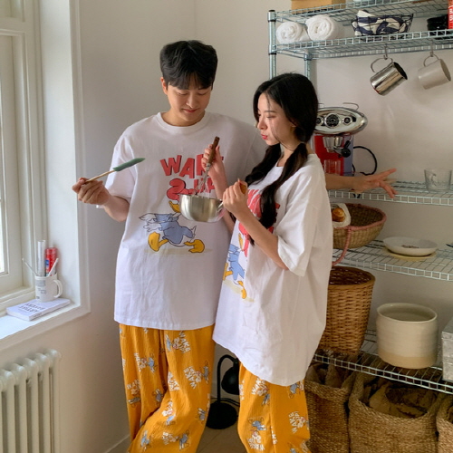 (디즈니정품)차디바 도달드덕 반팔 긴바지 커플 잠옷 세트