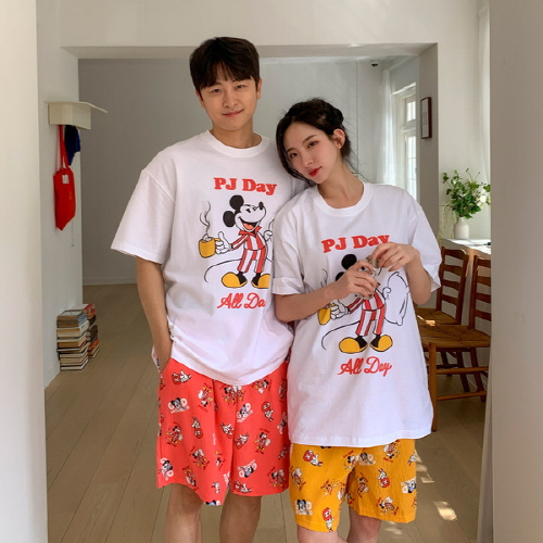 (디즈니정품)루디바 미키 반팔 반바지 커플 잠옷 세트