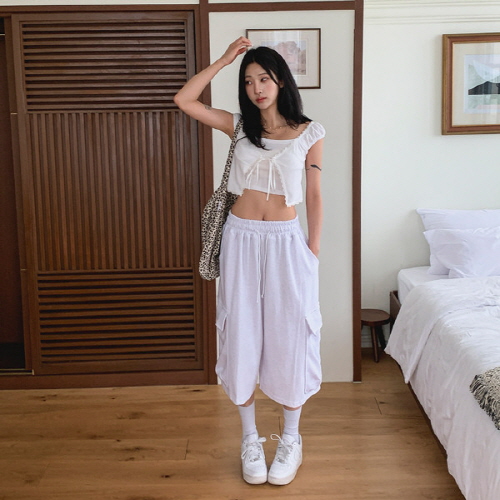 이로하 캐주얼 건빵 카고 버뮤다 밴딩 팬츠