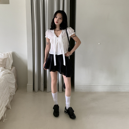 힛투하 모달 나일론 드롭 프릴 밴딩 미니 스커트