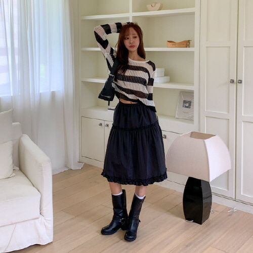느일라 나일론 바스락 프릴 캉캉 미디 스커트