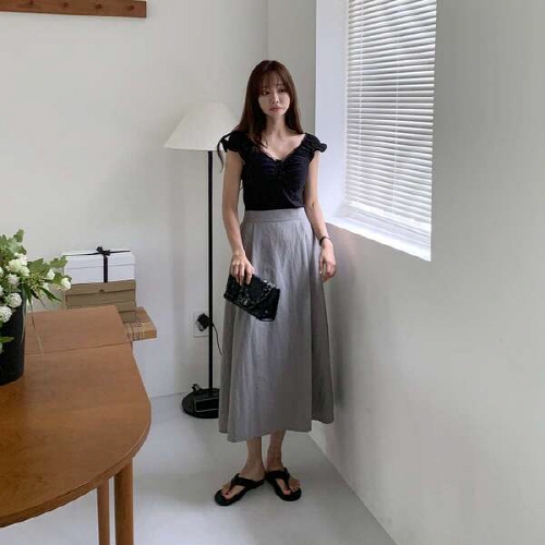 진니스 나일론 바스락 핀턱 A라인 롱 스커트