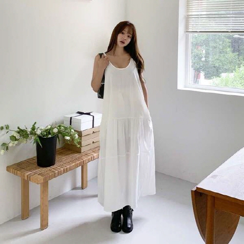 해요다 포켓 캉캉 오버핏 민소매 롱 원피스