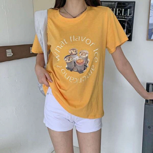 티렉스 아메리카노 프린팅 코튼 반팔티