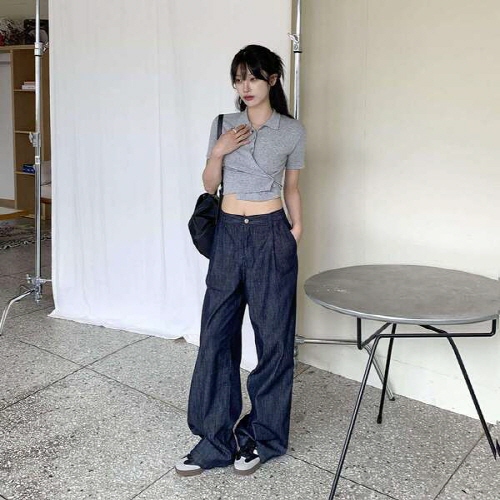 세쿠란 크롭 언발 버튼 카라 반팔 가디건