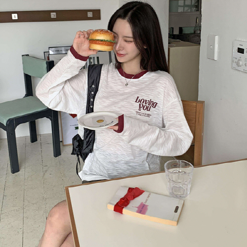 레이줌 배색 루즈핏 러빙유 티셔츠