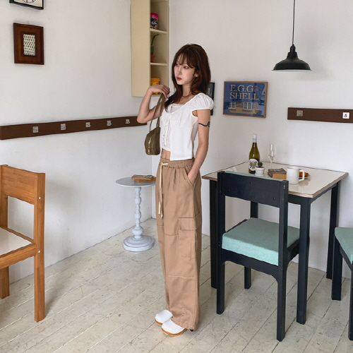 린에수 벌룬핏 카고 와이드 밴딩 팬츠