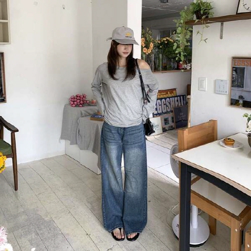 예스진 브러쉬 워싱 와이드 데님 팬츠