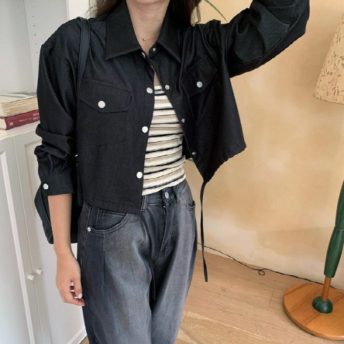 블랑센 단가라 나시 페이크 데님 자켓 세트