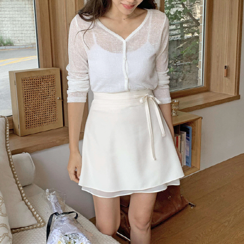 젠우조 시스루 레이어드 스트랩 a라인 미니 스커트