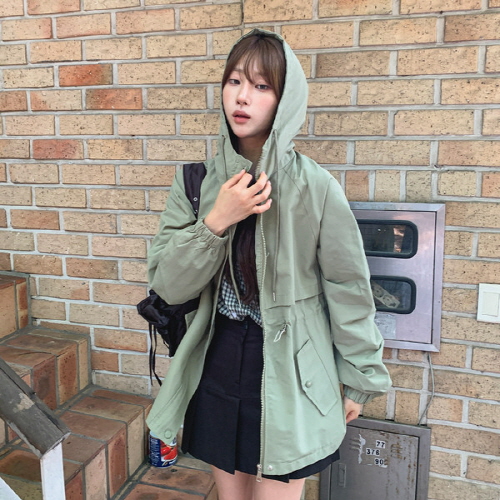 윙더쿨 스트링 트렌치 후드 야상 점퍼