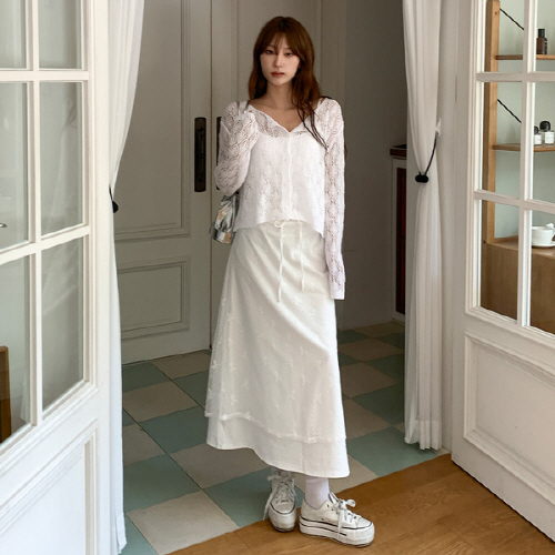 시프텐 플라워 레이스 레이어드 롱 스커트