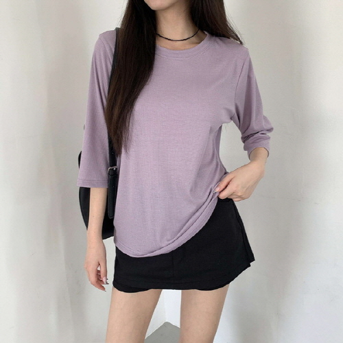 소앤사 스판 골지 루즈핏 8부 티