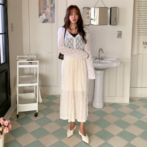 에어코 레이스 프릴 H라인 밴딩 롱 스커트