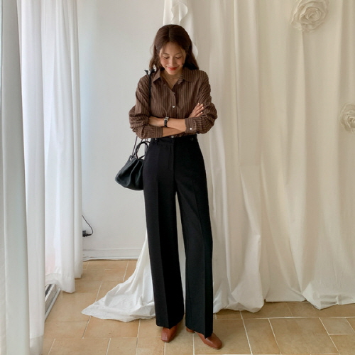 엔즈몰 비죠버튼 뒷밴딩 일자 슬랙스