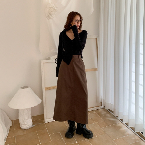 로루마 A라인 뒷밴딩 코튼 롱 스커트