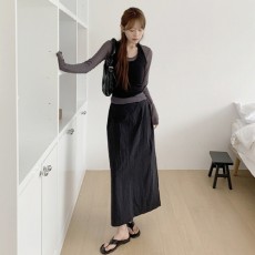 어솜니 나일론 슬림핏 H라인 롱스커트