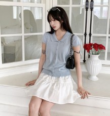 루서영 미니 꽈배기 반팔 캡소매 카라 가디건