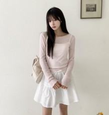 커셀향 물결 시스루 골지 티셔츠