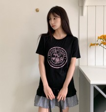 루니미 플라워 레터링 프린팅 반팔 티셔츠