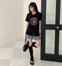 제체말 체크 레이어드 캉캉 밴딩 미니스커트