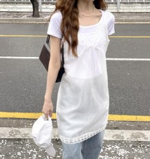 번티 레이스 브이넥 레이어드 나시 미니원피스