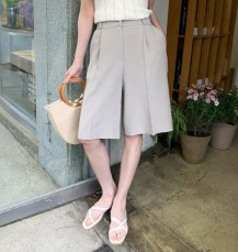 미신치 히든 버튼 핀턱 뒷밴딩 반바지 슬랙스
