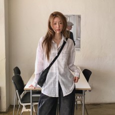 소모진 코튼 루즈핏 시스루 체크 남방