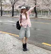 파기성 오버핏 컬러 체크 셔츠