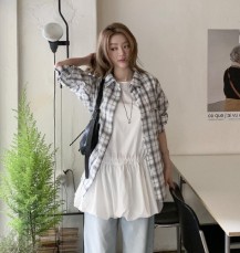 신파데 오버핏 포켓 체크 셔츠
