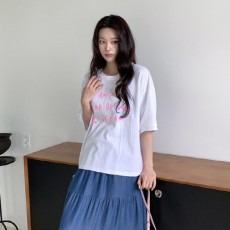 키제삼 배색 레터링 오버핏 반팔 티셔츠