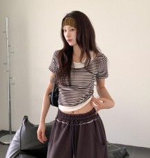 진번포 배색 나시 레이어드 단가라 반팔 티셔츠