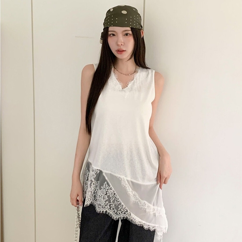 향레소 언발 레이스 포인트 나시 미니 원피스