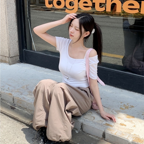 말빈번 소프트 쫀쫀 유넥 크롭 반팔티