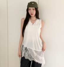 향레소 언발 레이스 포인트 나시 미니 원피스