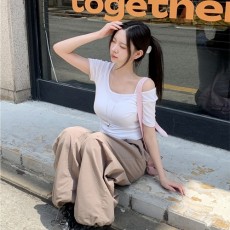 말빈번 소프트 쫀쫀 유넥 크롭 반팔티