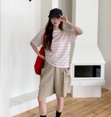 오산빈 텐셀 레터링 스트라이프 루즈핏 반팔티