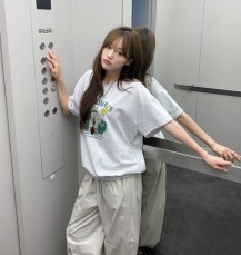 차봄러 코끼리 프린팅 오버핏 반팔 맨투맨