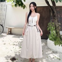 피자서 벨트 세트 핀턱 플레어 뒷밴딩 롱 스커트