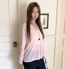 르산두 브이넥 카라 오버핏 시스루 티셔츠