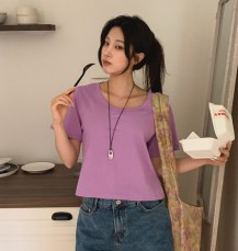 봄성달 소프트 유넥 크롭 반팔 티셔츠