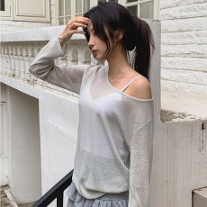 배제헤 린넨 보트넥 시스루 니트