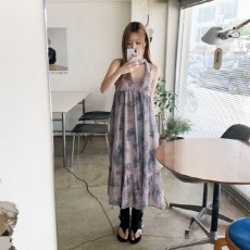 어진서 빈티지 모리걸 시스루 플라워 나시 롱 원피스