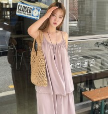 솔부치 루즈핏 셔링 끈 나시 티셔츠