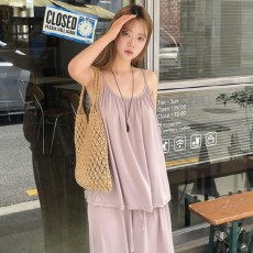 솔부치 루즈핏 셔링 끈 나시 티셔츠