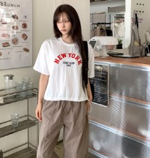 호브니 나일론 뉴욕 자수 패치 반팔 티셔츠