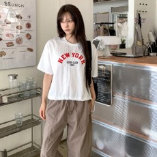 호브니 나일론 뉴욕 자수 패치 반팔 티셔츠